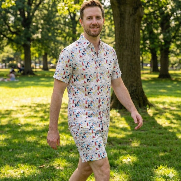 Retro Graphic Pattern Shirt & Short Set - Picture 2 of 6